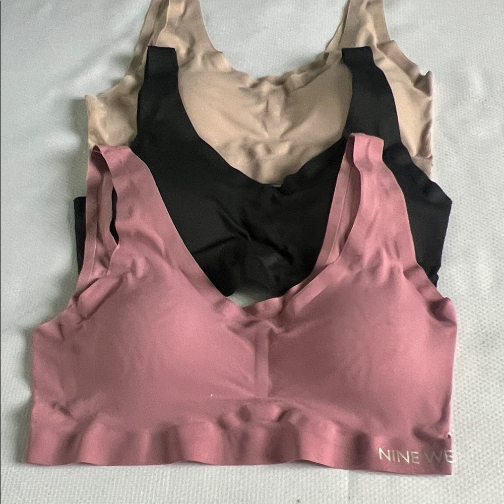 Nine West Seamless Bralette Trio - Pink, Black, Tan